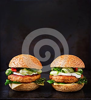 Big sandwich - hamburger with juicy chicken burger