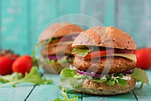 Big sandwich - hamburger with juicy chicken burger