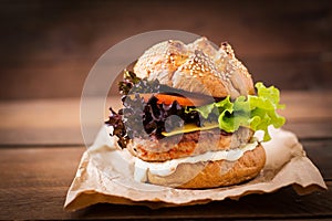 Big sandwich - hamburger with juicy turkey burger