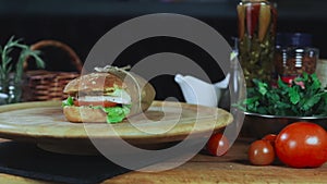 A Big Sandwich is Spinning on a Plate