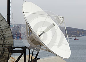 Big satellite dish telecommunication radio antenna