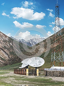 Big satellite dishes antena and solar panels