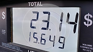 Big screen of rising gas prices on pump screen