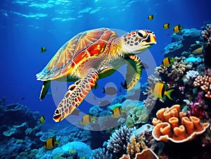 Big sea turle underwater