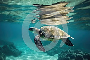Big Sea Turtle Swimming with in ocean
