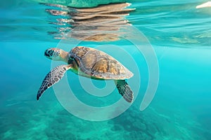 Big Sea Turtle Swimming with in ocean,AI