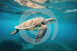 Big Sea Turtle Swimming with in ocean, AI generated
