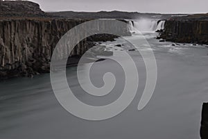 The big Selfoss Waterfall near Dettifoss Waterfall in the northeast of Iceland