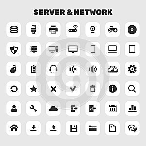 Big Server and Network icon set, trendy flat icons