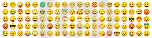 Big set of 100 emoticon smile icons. Cartoon emoji set. Vector emoticon set