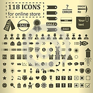 Big set of 118 icons for website online store