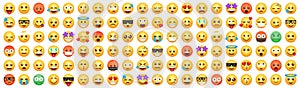 Big set of 120 emoticon smile icons. Cartoon emoji set. Vector emoticon set