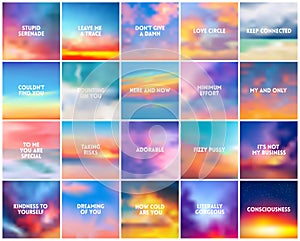 BIG set of 20 square blurred nature backgrounds. With various quotes