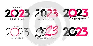 Big Set of 2023 Happy New Year pink logo text design