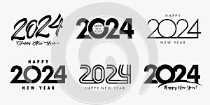 Big Set of 2024 Happy New Year black logo text design