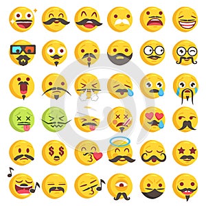 Big set of 36 moustache emojis