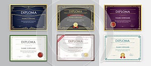 Big Set of 9 Diploma or Certificate Design Template. Ready for Print. Vector