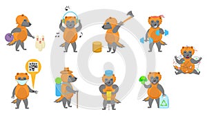 Big Set Abstract Collection Flat Cartoon Different Animal Wolverines Vector Design Elements Fauna Wildlife