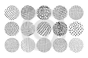 Big set of abstract round ink hand drawn textures