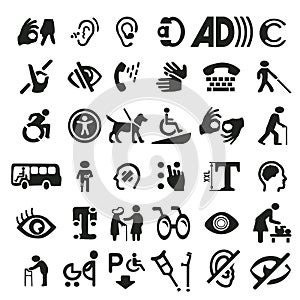 Big set of accessibility icons with different sign