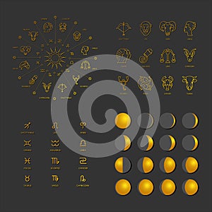 Big set of astrological symbols.