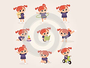 Big set of baby girl characters in different poses