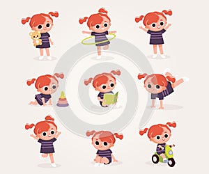 Big set of baby girl characters in different poses