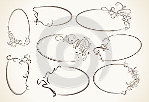 Big set, beautiful collection of oval frames. Vector illustration.