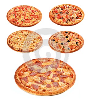 Big set of the best Italian pizzas isolated on white background