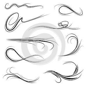Big Set Black Collection Simple Line Winds Gust Squall Curl Doodle Outline Nature Element Vector Design Sketch Isolated Illu