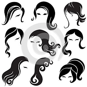 Big set of black hair styling for woman