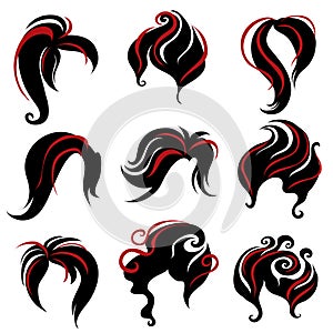 Big set of black hair styling for woman photo