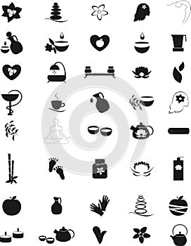 Big set of black and white Spa icons.