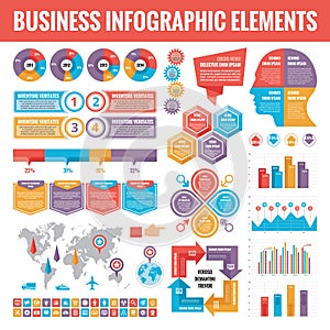 Big set of business infographic elements for presentation, brochure, web site and other projects. Abstract infographics templates