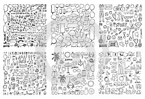 Big Set of Business, Speech, Sport, Party, Summer, Data Drawing illustration Hand drawn doodle Sketch line vector eps10