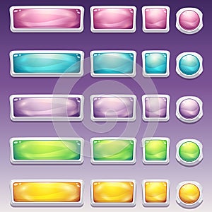 Big set of buttons in glamorous white frame different sizes for the user interface to computer games and web design