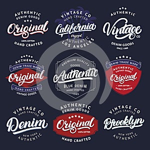 Big set of California, Vintage, Brooklyn, Denim, Original and Authenic hand written lettering for label, badge, tee print.
