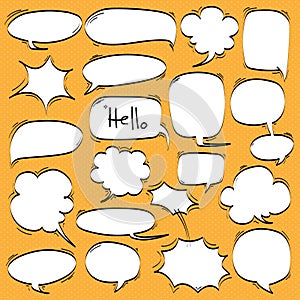 Big Set of Cartoon, Comic Speech Bubbles, Empty Dialog Clouds in Pop Art Style.