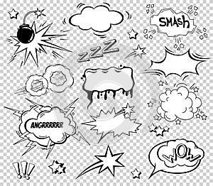 Big Set of Cartoon, Comic Speech Bubbles, Empty Dialog Clouds in Pop Art Style. Vector Illustration for Comics Book