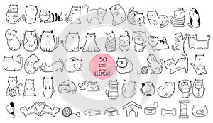 Big set cat animal cartoon hand drawn,doodle,line art style Cute cartoon funny character. Pet collection. Flat design Baby backgro