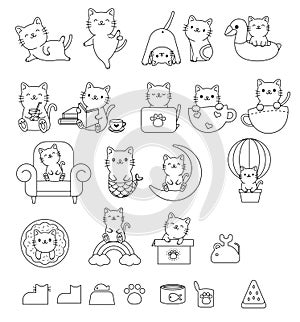 Big set cat animal cartoon hand drawn,doodle,line art style Cute cartoon funny character. Pet collection. Flat design Baby backgro