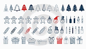 big set of christmas elements for decoration in hand drawn stylevector