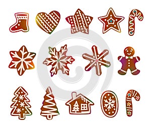 Big set Christmas gingerbread cookies