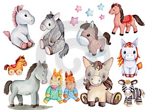 Big set collection of cute cartoon pony horses.