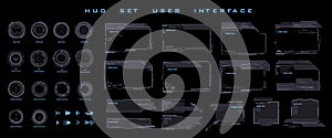 Big set collection frames, dialog boxes, scopes and navigation elements for the game interface. Set futuristic HUD frames an