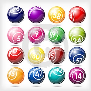 Big set of colorful bingo or lottery balls