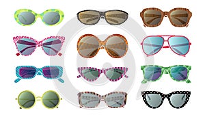 Big set of colorful sunglasses