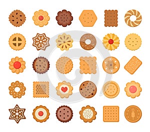 Big set of cookies and biscuits. Isolated on white background.