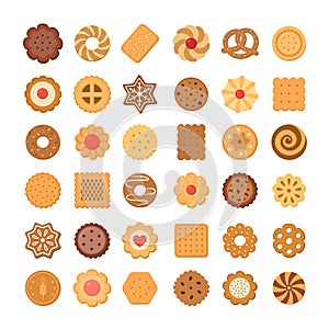 Big set of cookies and biscuits. Isolated on white background. photo