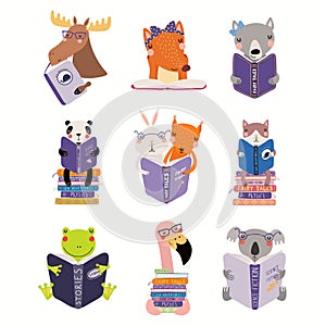 Set of cute reading animals photo